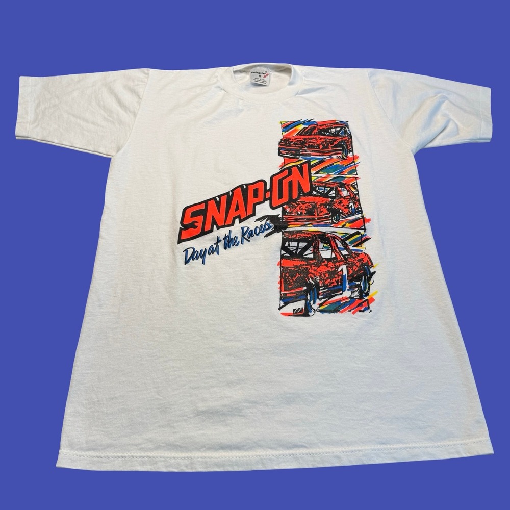 Vintage Snap-on Day at the Races T Shirt Medium White Racing Swingster USA